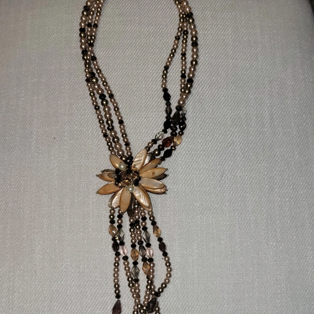 Elegant Multi-Strand Beaded Necklace with Floral Accent